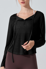 Women's Lightweight Sheer Drawstring Cropped Yoga T-shirts