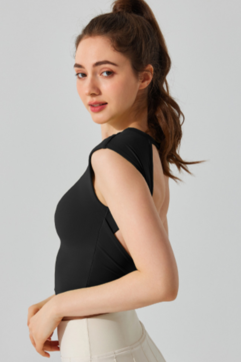 Women's Bare Feel Twist Open Back Cropped Sport T-shirt