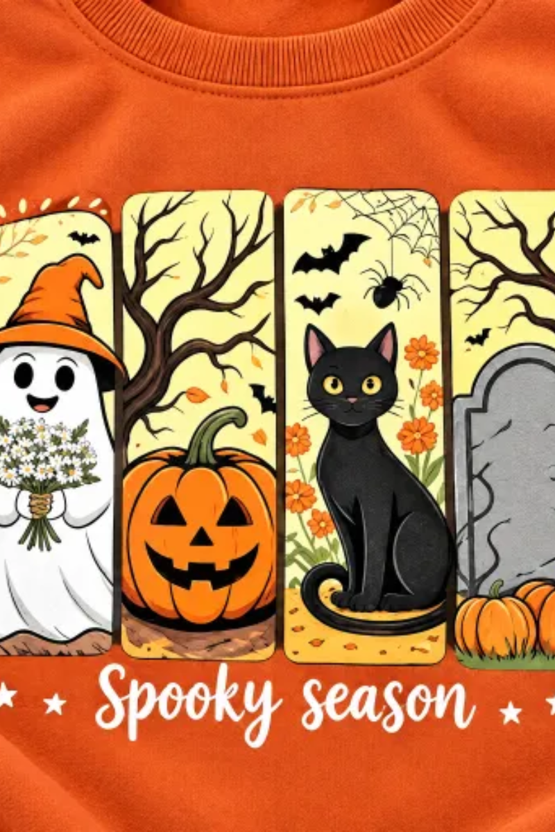 Women's Fall Halloween Spooky Print Thin Relaxed Sweatshirt