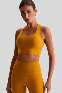 Women Cross Back Naked Feel Sports Bra: Removable Padded Yoga Top + Crisscross Back Design