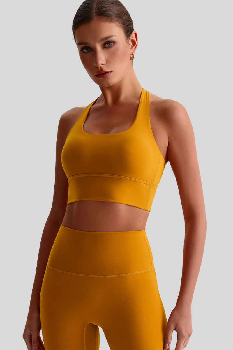 Women Cross Back Naked Feel Sports Bra: Removable Padded Yoga Top + Crisscross Back Design