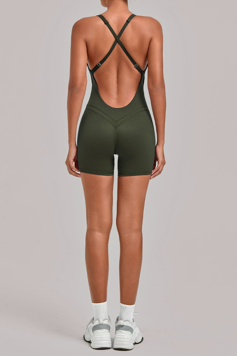 Women's U-neck Cross Back Adjustable Backless Jumpsuit