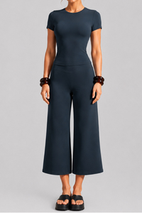 Women's Slim Fit Cropped T-shirt & 7/8 Flared Pant Yoga Set