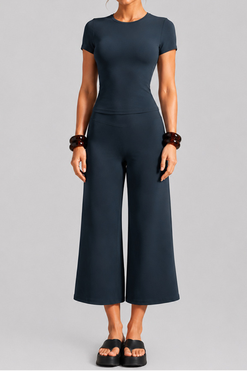 Women's Slim Fit Cropped T-shirt & 7/8 Flared Pant Yoga Set