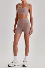 Women's  High Stretch Bra & No Front Seam Yoga Shorts Set