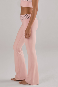 Women's Polka Dot Fold-Over Waistband Yoga Flared Pants
