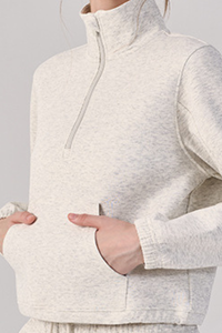 Women's Fall Half Zip Stand Collar Cropped Sweatshirt