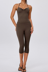 Women's Yoga Sets:Halter Twist Cami Tank Top & Capri Leggings