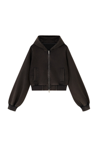 Women's Fall Vintage Washed Distressed Cropped Zip Up Jacket