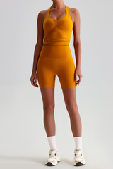 Women's Bare Feel Pleated Tank Top And Sport Shorts Yoga Set