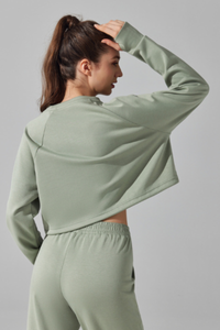 Women's Cropped Drawstring Long Sleeve Athletic Sweatshirt