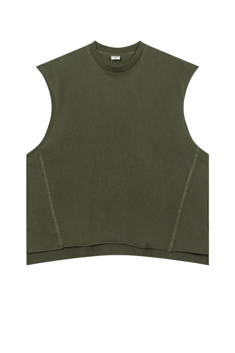 Vintage Washed Distressed Slit Sleeveless Tank Tops