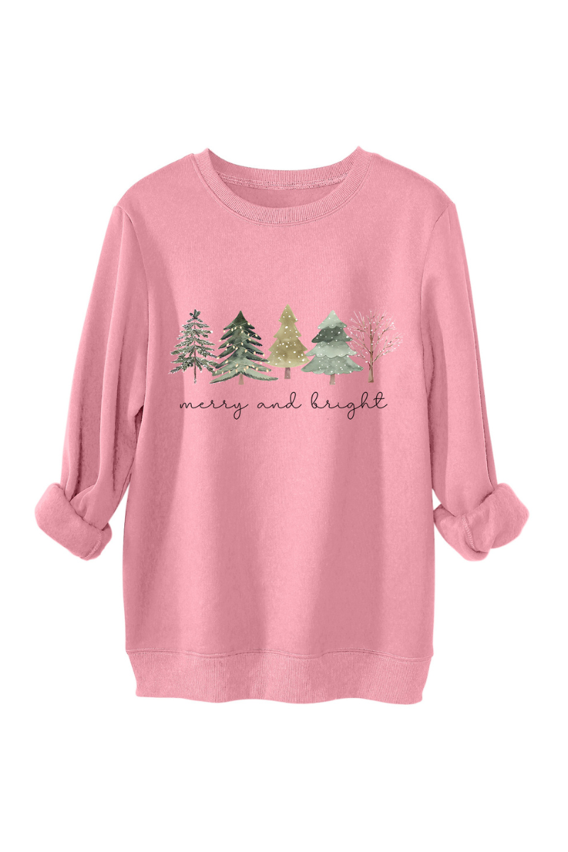 Women's Fall Christmas Tree Print Crew Neck Sweatshirt