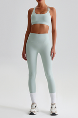 Women's Brushed Cross Back Bra & High Rise Yoga Leggings Set