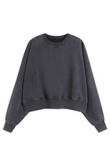 Women's Fall Solid Washed Cropped Crew Neck Sweatshirt
