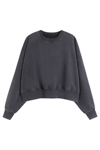 Women's Fall Solid Washed Cropped Crew Neck Sweatshirt