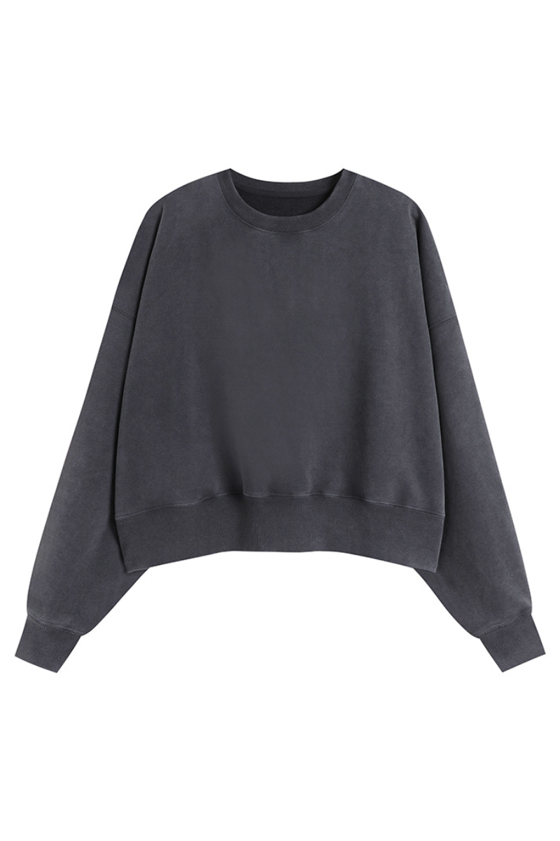 Women's Fall Solid Washed Cropped Crew Neck Sweatshirt