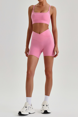 Women's Brushed Cutout Bra & V-Waist No Front Seam Shorts Set