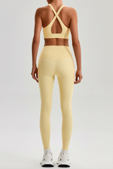 Women's Cross Back Bra & Side Pocket Yoga Leggings Set