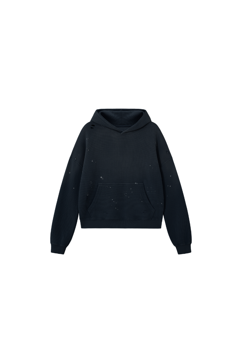 Women's Streetwear Washed Paint Splatter Waffle Hoodie