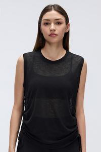 Women's Summer Sheer Breathable Drawstring Sports Tank Top