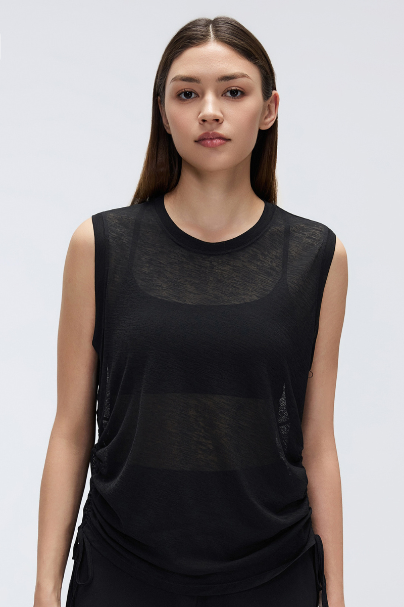 Women's Summer Sheer Breathable Drawstring Sports Tank Top