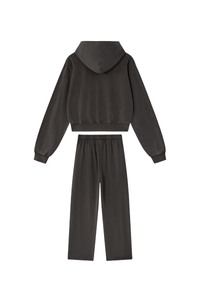 Women's Fall Set: Cropped Zip Up Hooded Jacket And Sweatpant