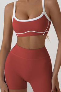 Color-Block Trim Sports Bra & Shorts Set
