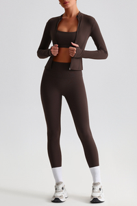Women's Bare Feel Slim Fit Stand Callor Jacket & Leggings Yoga Set
