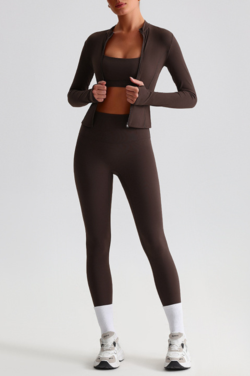 Women's Bare Feel Slim Fit Stand Callor Jacket & Leggings Yoga Set