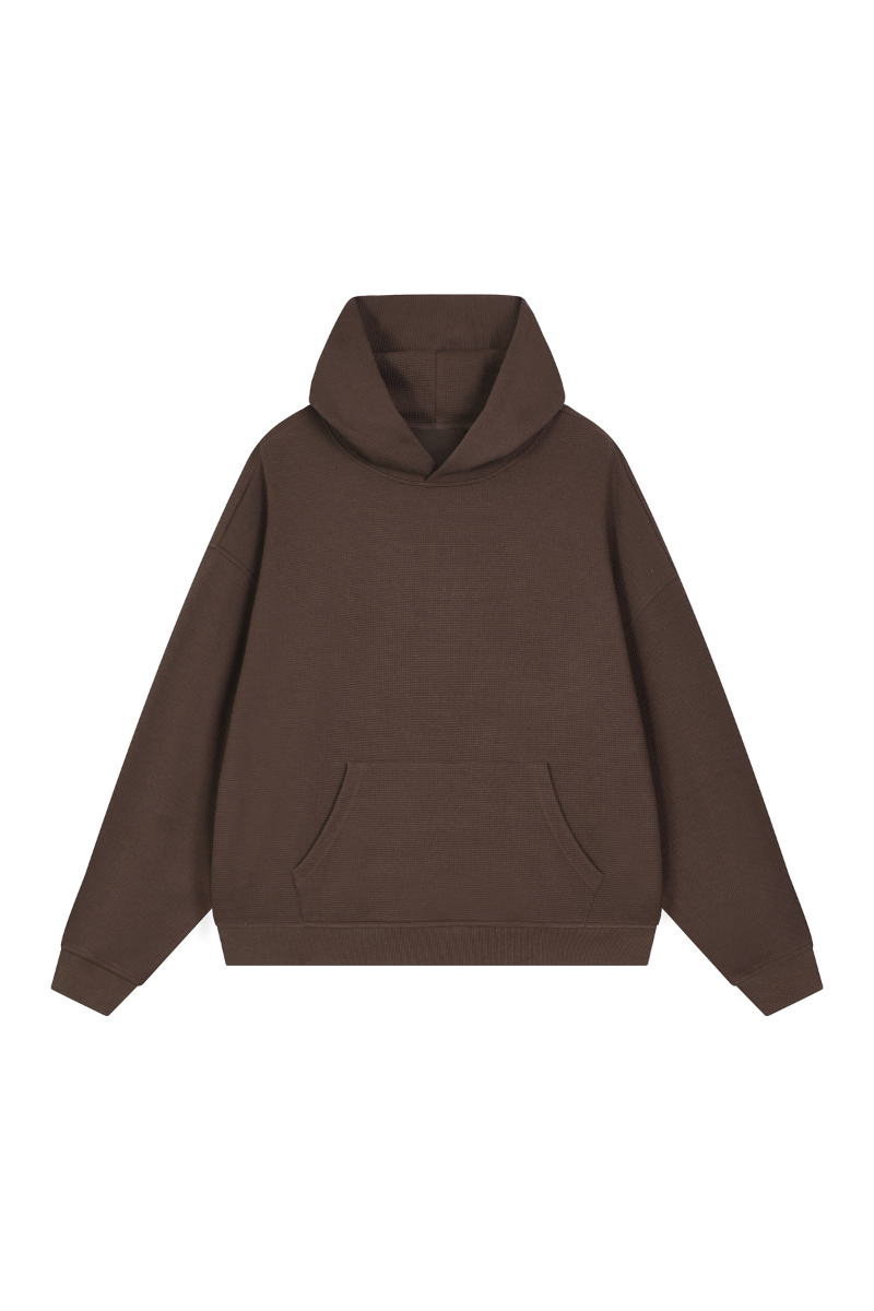 Unisex Fall Boxy Fit Waffle Texture Pullover Relaxed Hoodie