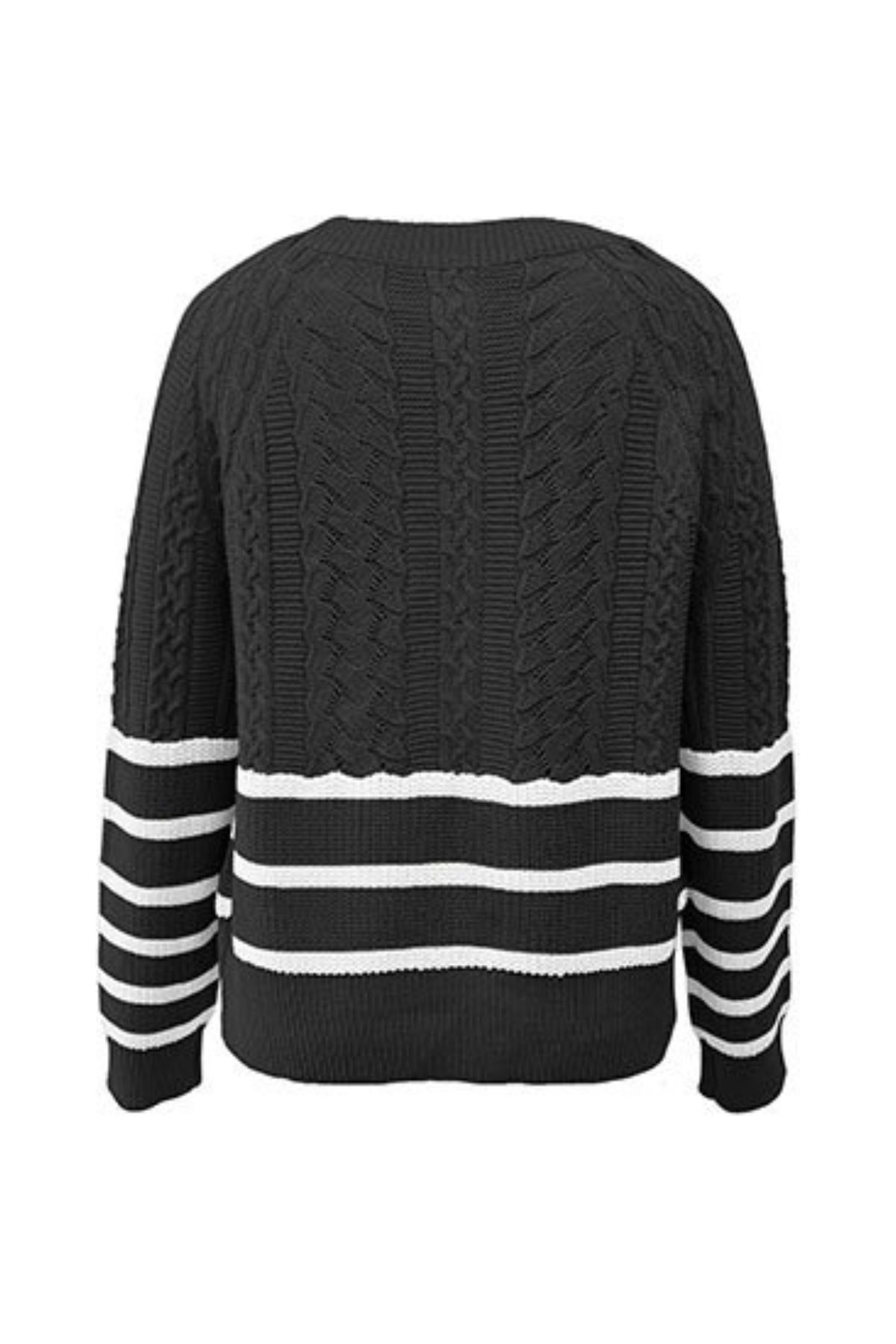 Women's Winter Crew Neck Cable Knit Contrast Stripe Sweater