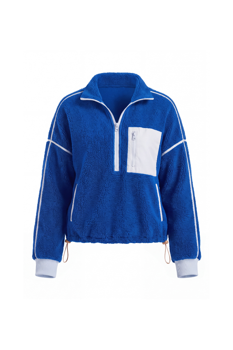 Women's Fall Half Zip Stand Block Drawstring Hem Sweatshirts