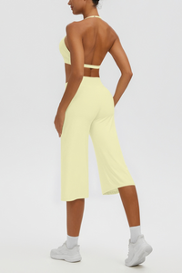 Women's Halter Bra & Wide Leg Yoga Cropped Pants Set