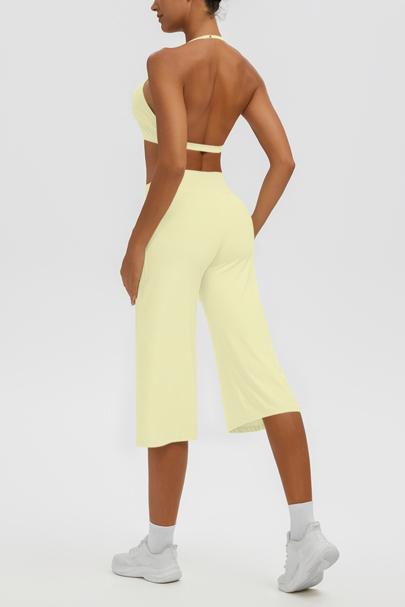 Women's Halter Bra & Wide Leg Yoga Cropped Pants Set