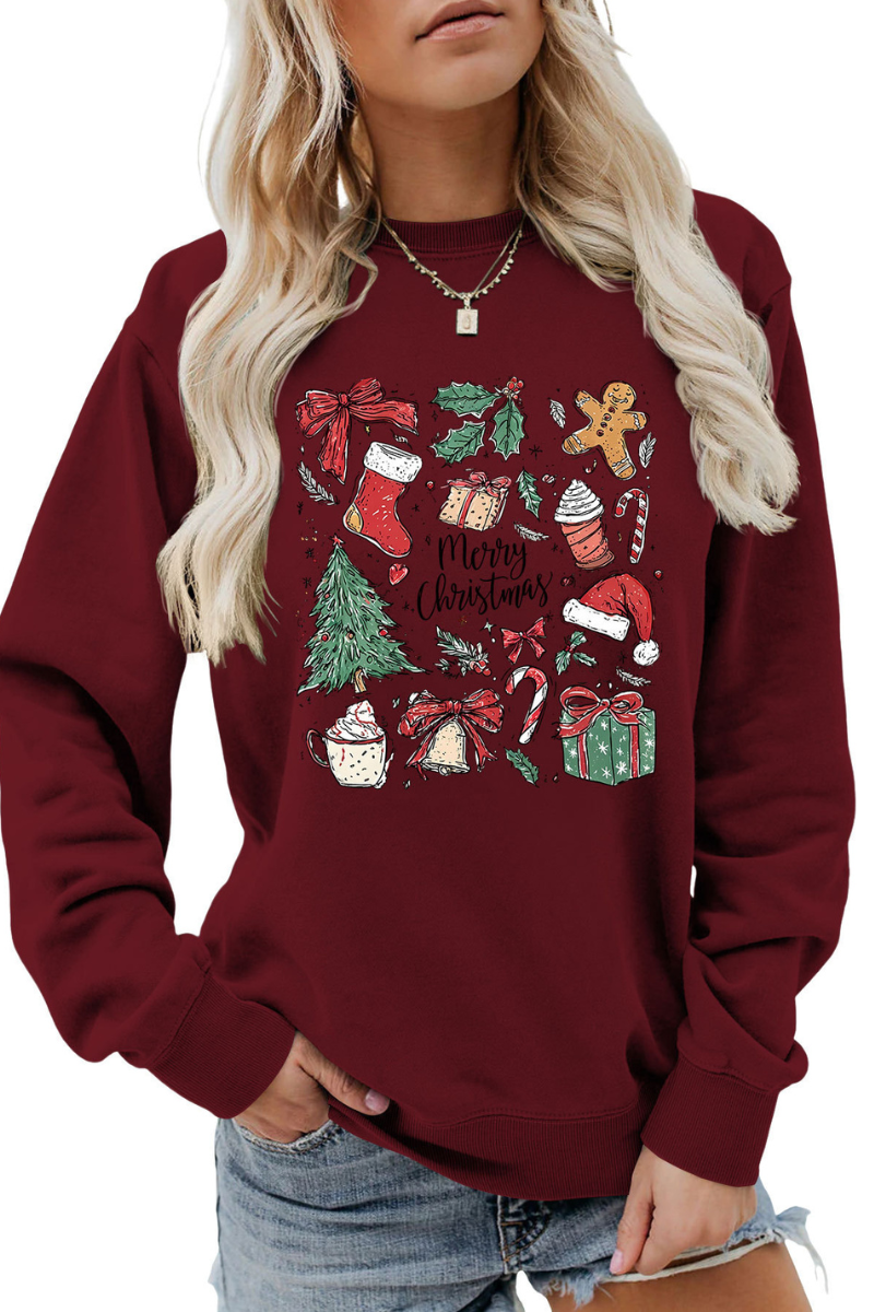 Women's Fall Merry Christmas Graphic Pullover
