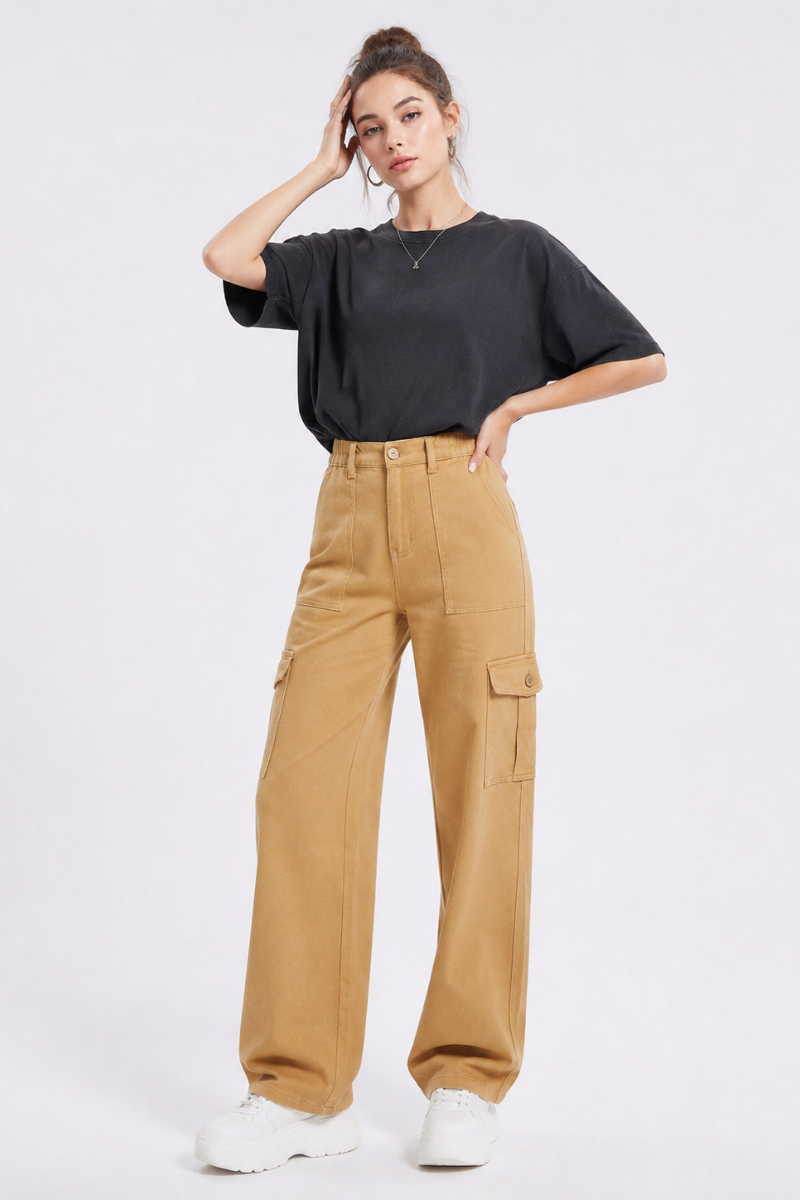 Women's High Waist Multi-Pocket Wide Leg Cargo Jeans