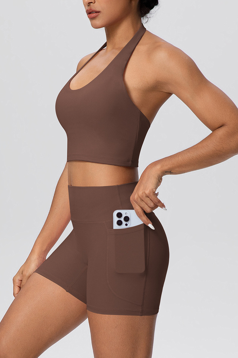 Women's Two Piece Set:Halter U-neck Bra & High Waist Shorts