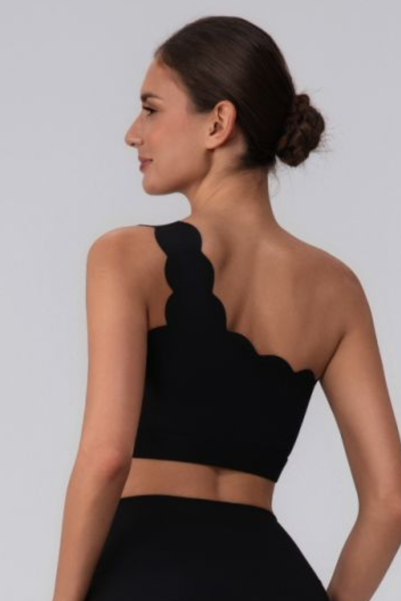 Women's Scalloped Asymmetric One-Shoulder Cropped Sports Bra