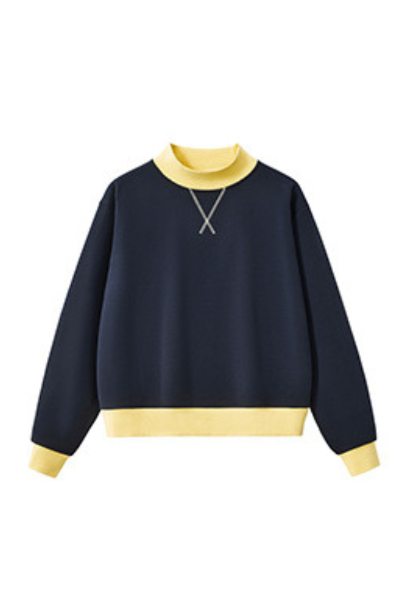 Women's Fall Cozy Fleece Mock Neck Color Block Sweatshirt
