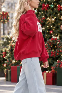 Women's Fall Christmas MERRY Applique Mockneck Sweatshirt