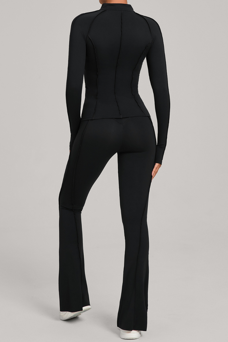 Versatile zipper-fastened matte-finish yoga three-piece set