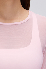 Women's Mock Two-Piece Mesh Padded Cropped Yoga Top
