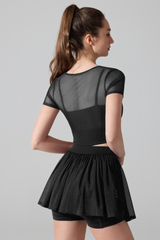 Women's Athleic Set:Faux Two-Piece T-shirt And Mini Skirt