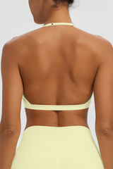Women's Naked Feel Padded Halter V Neck Sports Bra