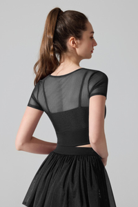 Women’s Faux Two-Piece Mesh Cropped T-shirt