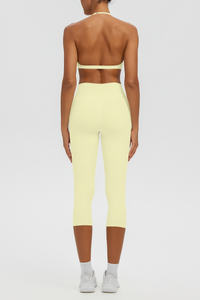 Women Halter V-neck Bra & High Waist Capri Leggings Yoga Set