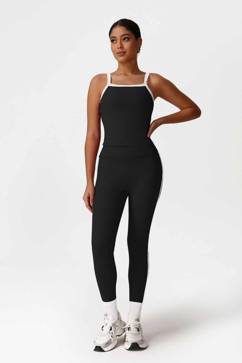 Women High-Waisted Color-Block Butt-Lifting Yoga Set: Vest + 9/10 Leggings