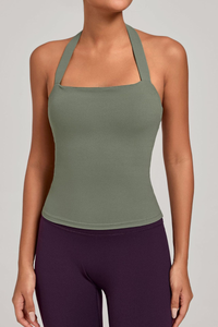 Women's Athletic Patchwork Backless Halterneck Tank Top