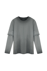 Unisex Fall100% Cotton Washed Fake Two Piece Sweatshirt